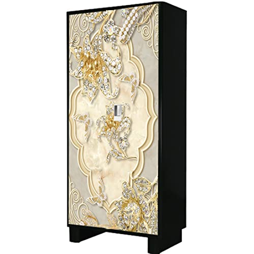 WallDaddy Self Adhesive Almirah Stickers, Wall Stickers, Decorative Sticker Wallpaper for Home Wardrobe Doors (Diamond Flower Almirah) PVC Vinyl Size Large (39 x 84 Inch) - Image 3