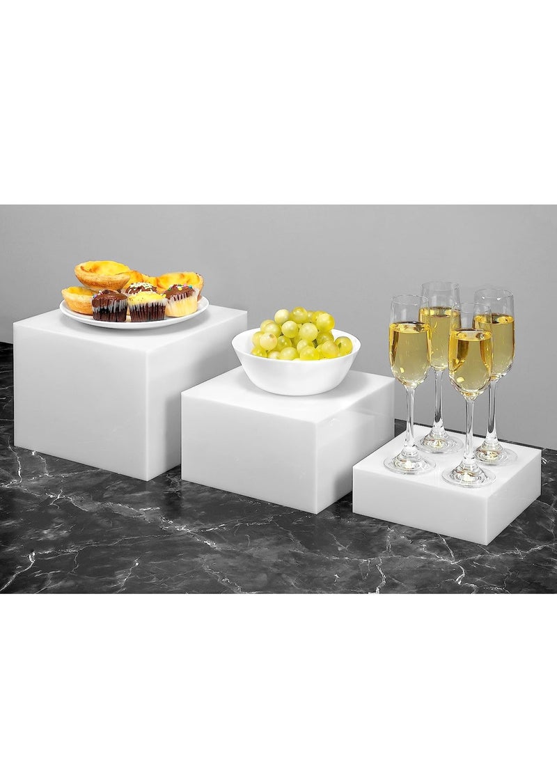 Rose Buffet Risers, Food Risers for Buffet Table, Display Stand Shelf for Catering Dessert Collectibles, Acrylic Cube Display Nesting Risers with Hollow Bottoms White  - Image 3