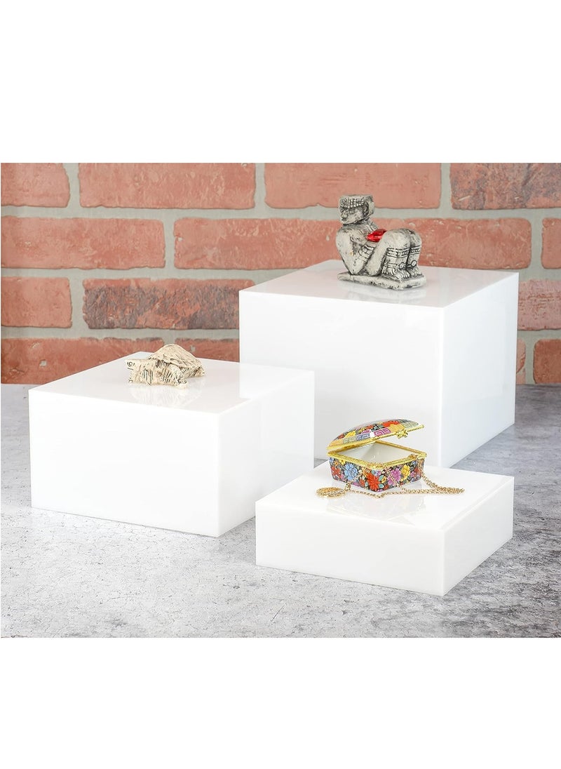 Rose Buffet Risers, Food Risers for Buffet Table, Display Stand Shelf for Catering Dessert Collectibles, Acrylic Cube Display Nesting Risers with Hollow Bottoms White  - Image 4