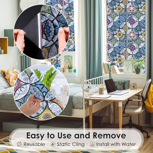 DKTIE Frosted Window Film with Installation Tools Privacy Window Film Frosted Window Sticker Static Cling Film Decorative Window Cling for Home Office UV Protection 35.4 x 78.7 Inch - Image 4