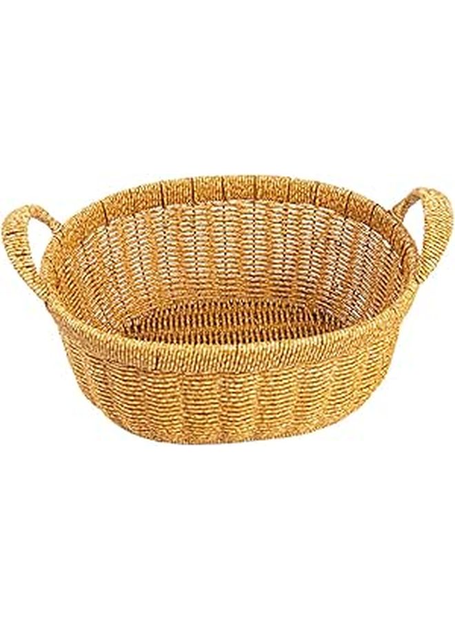 Large Oval Deep Fruit Basket With Double Handles Light Coffee Storage Tray For Household And Outdoor Picnic - Image 1