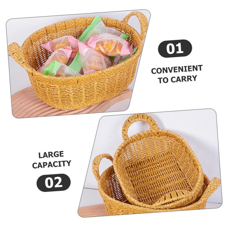 Large Oval Deep Fruit Basket With Double Handles Light Coffee Storage Tray For Household And Outdoor Picnic - Image 5