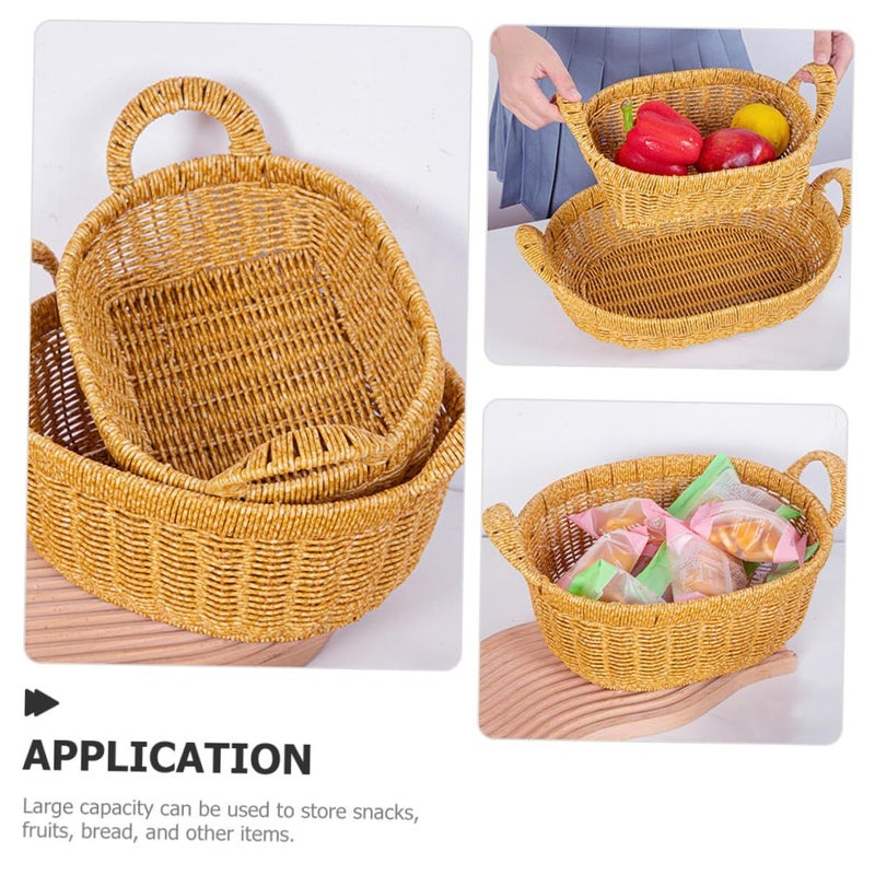 Large Oval Deep Fruit Basket With Double Handles Light Coffee Storage Tray For Household And Outdoor Picnic - Image 4