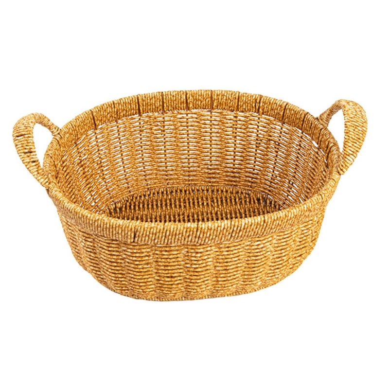 Large Oval Deep Fruit Basket With Double Handles Light Coffee Storage Tray For Household And Outdoor Picnic - Image 2