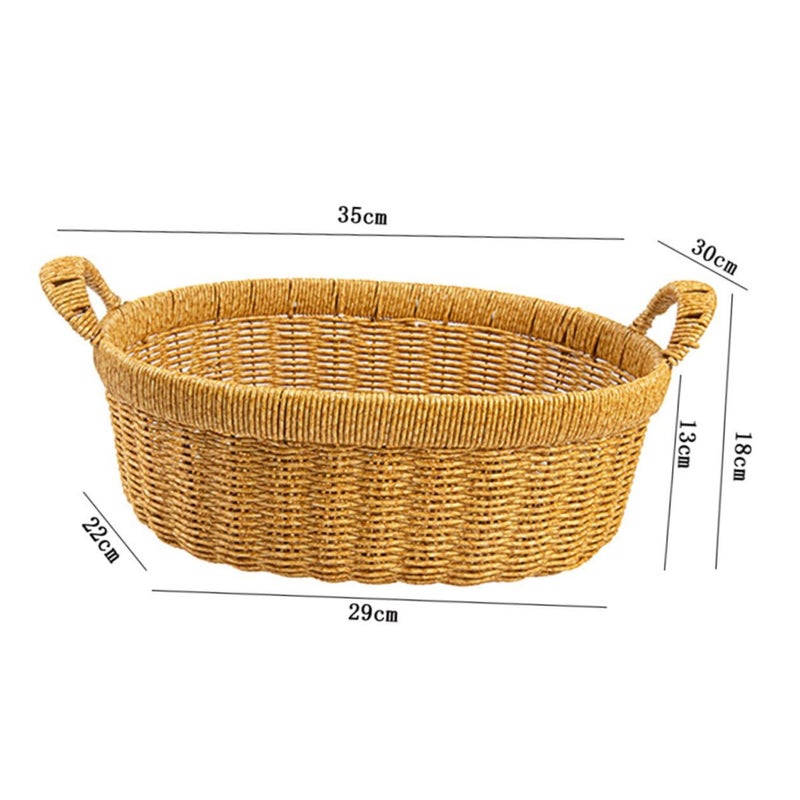 Large Oval Deep Fruit Basket With Double Handles Light Coffee Storage Tray For Household And Outdoor Picnic - Image 3