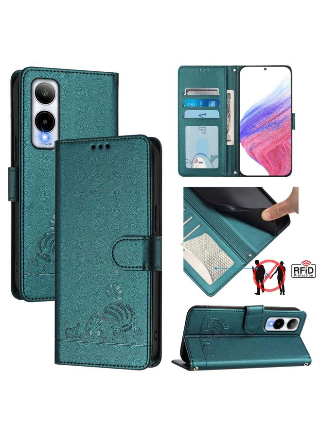 S-TOP Case For Cricket Icon 6 Cat Rat Embossed Pattern RFID Leather Phone Case with Lanyard - Image 1