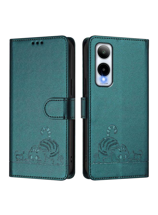 S-TOP Case For Cricket Icon 6 Cat Rat Embossed Pattern RFID Leather Phone Case with Lanyard - Image 2