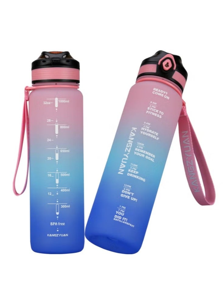 Dreamzon Sports Water Bottle 1000ml Protein Shaker Outdoor Travel Portable Leakproof Drinkware Plastic Drink Bottle BPA Free Pink Blue - Image 2