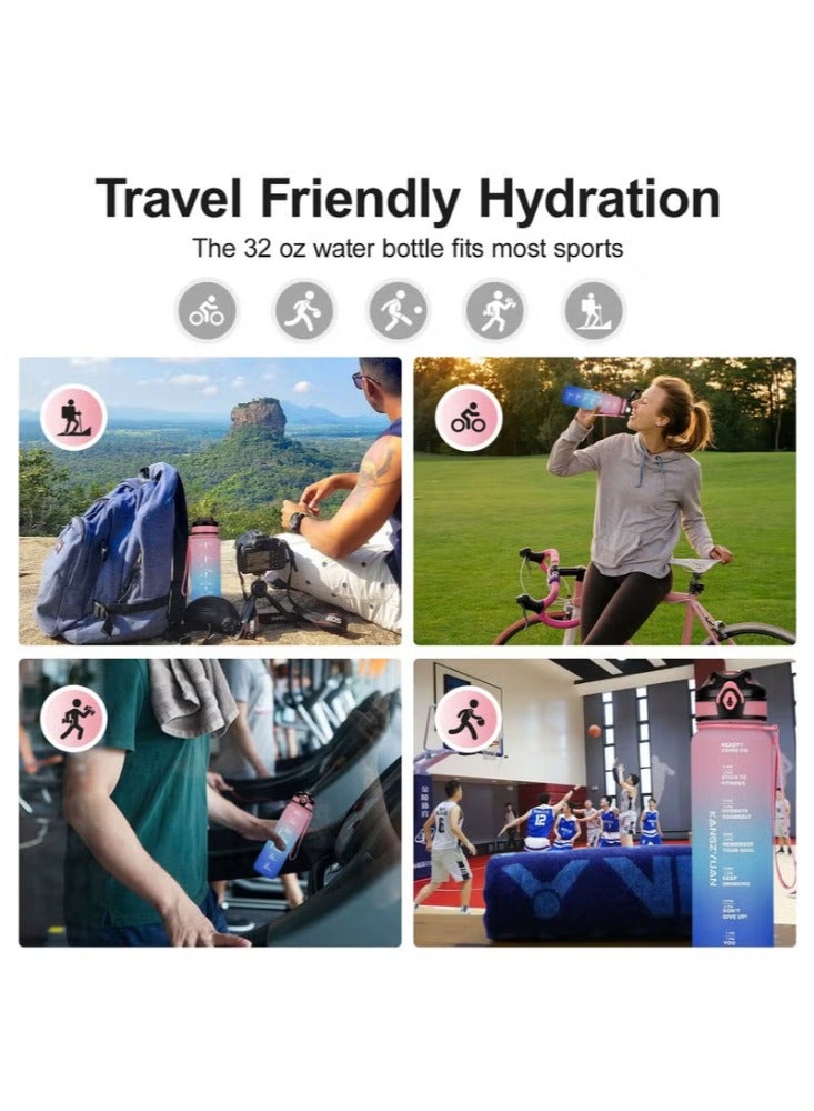 Dreamzon Sports Water Bottle 1000ml Protein Shaker Outdoor Travel Portable Leakproof Drinkware Plastic Drink Bottle BPA Free Pink Blue - Image 3