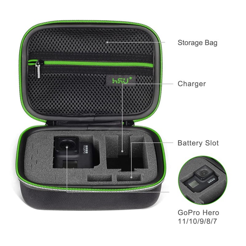 HSU Carrying Case for GoPro Hero 13/12/11/10/9/8/7/6/5 Black and Accessories, Protective Security Bag, Storage Solution for Adventurers-Upgraded Interior Foam - Image 5