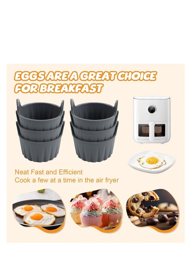 6Pcs Air Fryer Egg Mold, Silicone Ramekins for Air Fryer, Nonstick Reusable Air Fryer, Egg Poacher Egg Bites Molds Maker Egg Pan, BPA Free for Oven Microwave, Sturdy and Durable (Gray*6)  - Image 4