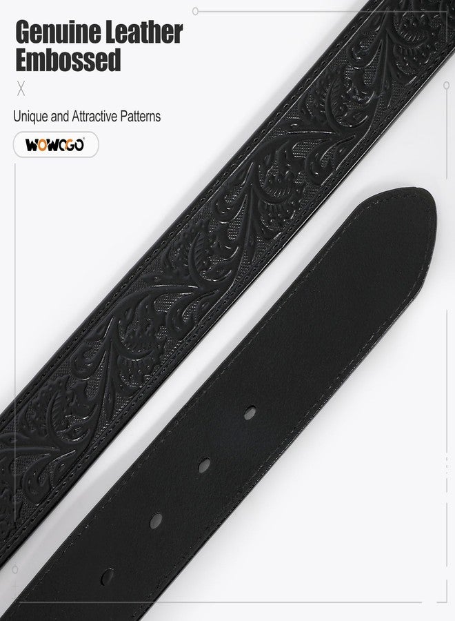 WOWOGO Women Men Western Genuine Leather Belt Cowgirl Cowboy Floral Engraved Tooled Belt Strap Embossed Scrollwork Buckle - Image 5