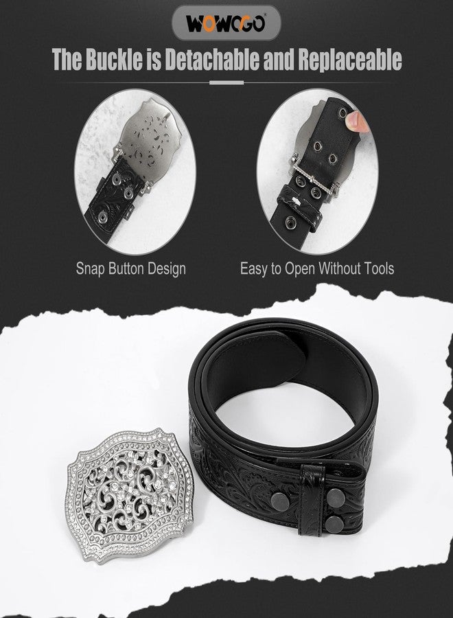 WOWOGO Women Men Western Genuine Leather Belt Cowgirl Cowboy Floral Engraved Tooled Belt Strap Embossed Scrollwork Buckle - Image 3