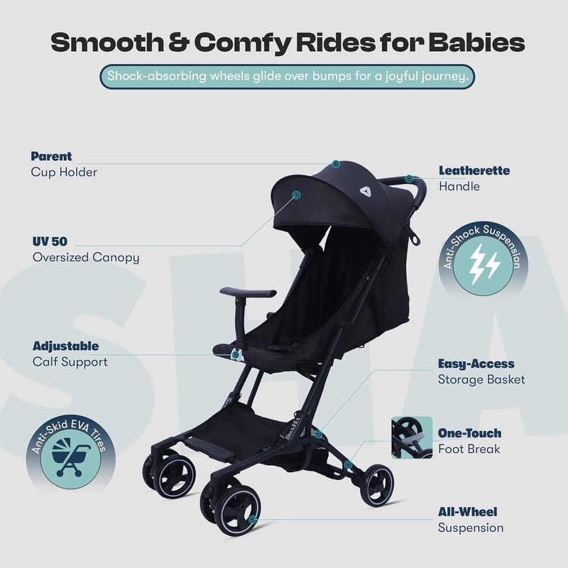 ShaHa Lightweight Stroller For Toddlers Travel Stroller For Airplane With OneHand Fold Baby Umbrella Strollers With Large Sun Canopy And Reclining Backrest Portable Strollers Included Travel Bag - Image 4