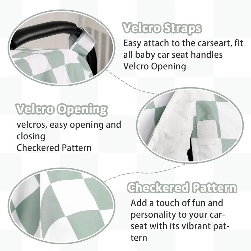 DILIMI Baby Car Seat Cover Minky Warm Winter Car Seat Covers for Babies Peekaboo Opening Infant Car Seat Cover Nursing Cover Carseat Canopy Green Checkered - Image 3