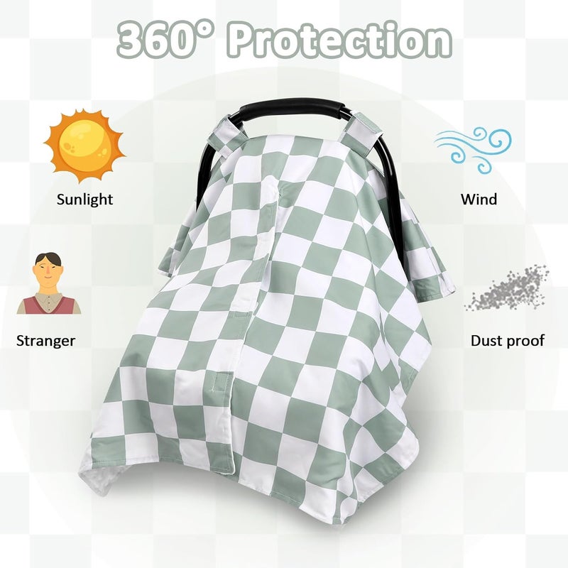 DILIMI Baby Car Seat Cover Minky Warm Winter Car Seat Covers for Babies Peekaboo Opening Infant Car Seat Cover Nursing Cover Carseat Canopy Green Checkered - Image 4