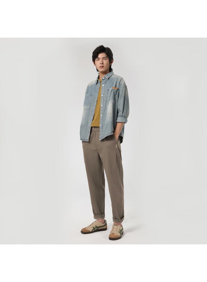 Markless Casual Pants For Men, Autumn And Winter Lyocell Loose Straight-leg Trousers, Men's Long Pants Clb3834m Khaki Color Size 36 - Image 2