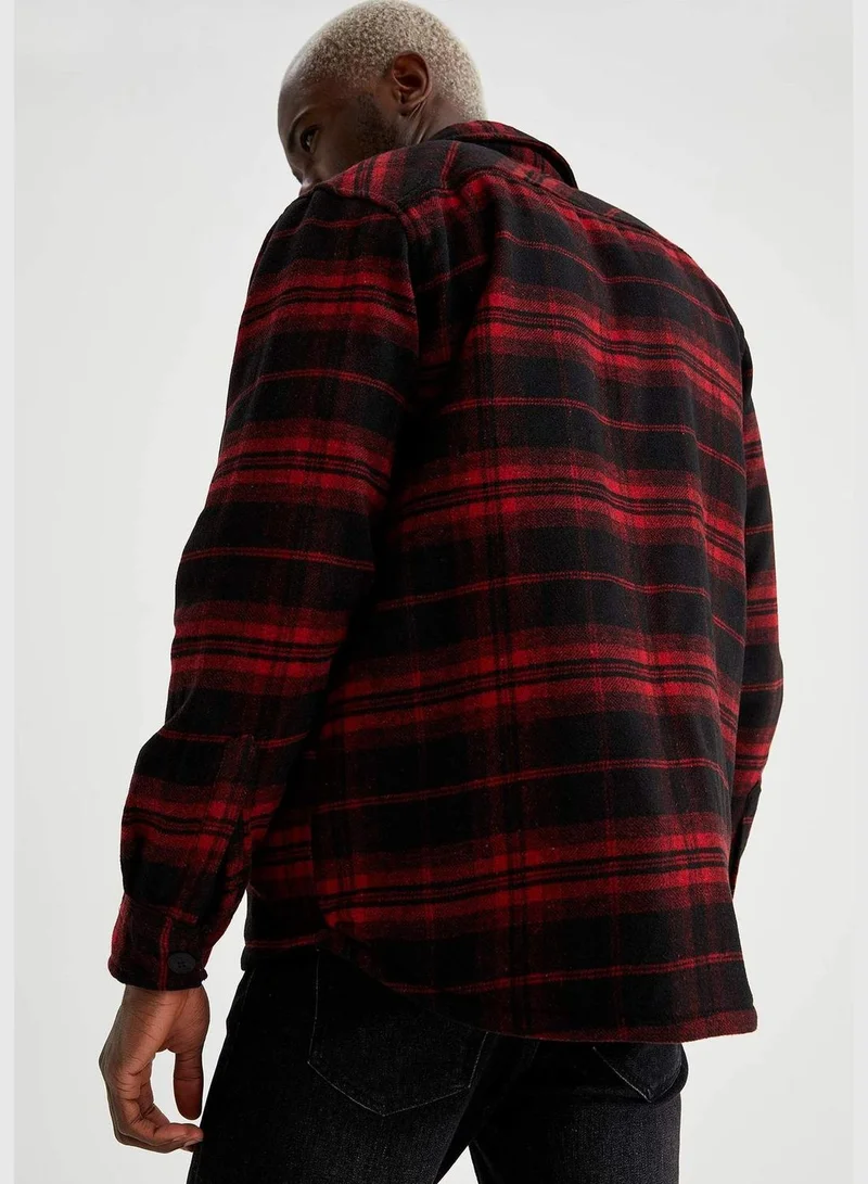 DeFacto Man Woven Top Regular Fit Polo Neck Long Sleeve Shirt