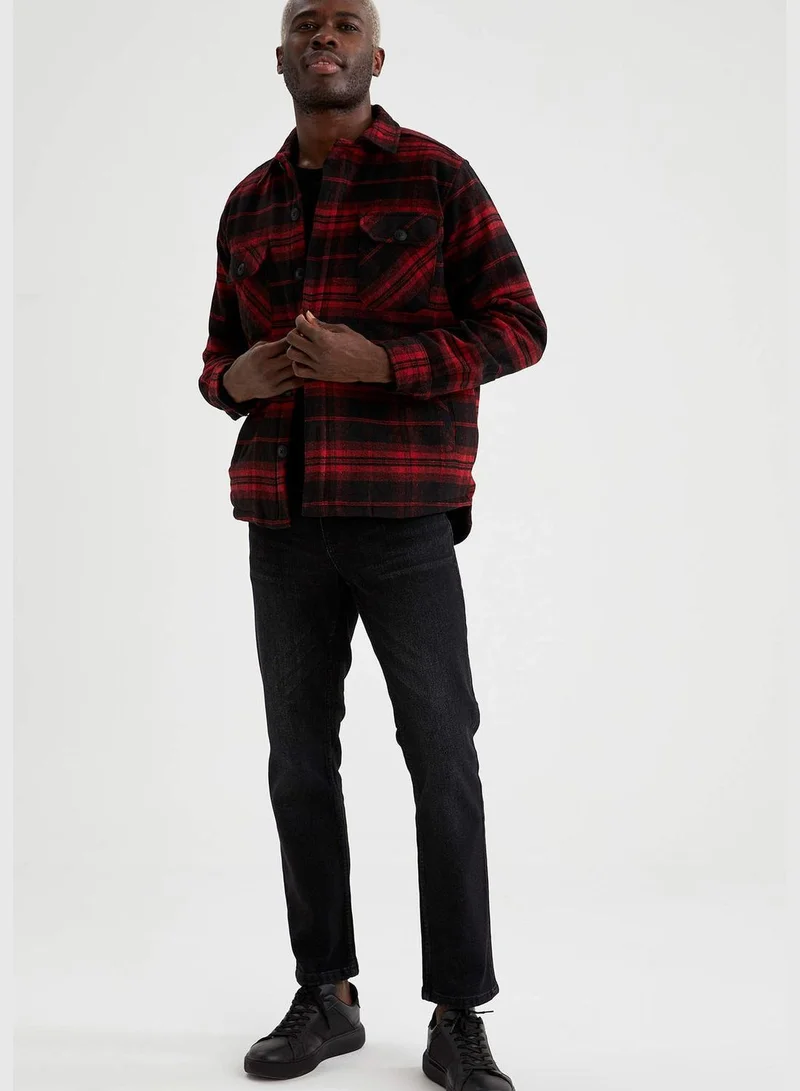 DeFacto Man Woven Top Regular Fit Polo Neck Long Sleeve Shirt