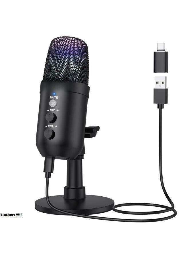 Green Tiger RGB Professional Live Streaming Microphone with Adjustable Stand and Volume Control - Image 1