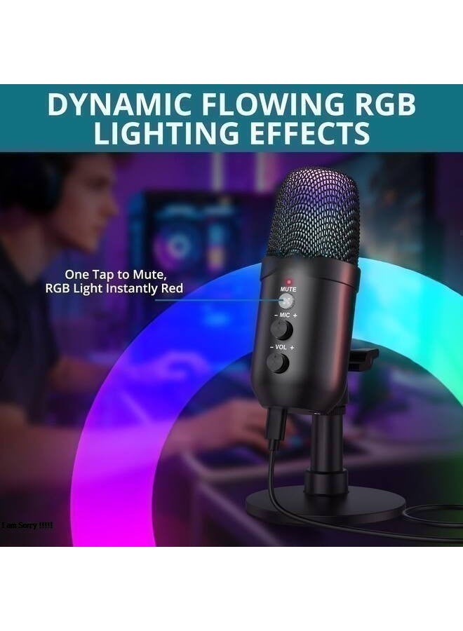 Green Tiger RGB Professional Live Streaming Microphone with Adjustable Stand and Volume Control - Image 2