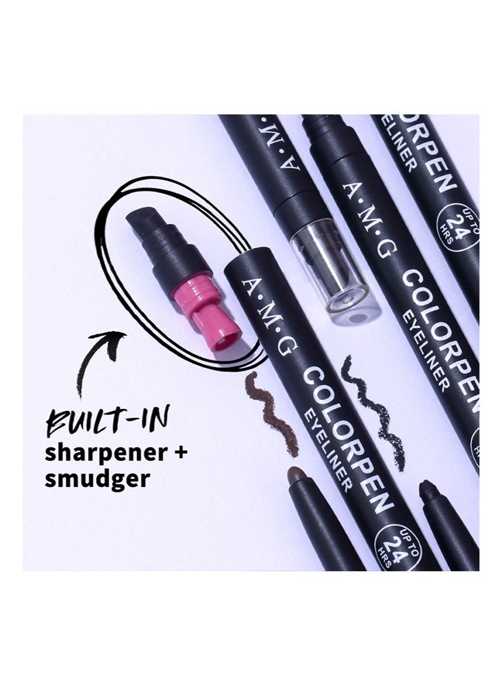 اي ام جي قلم تحديد العيون Colorpen حتى 24 ساعة ، محدد للماء ، مقاوم للتلطخ ، مكياج العيون مع مبراة مدمجة #01Black - Image 3