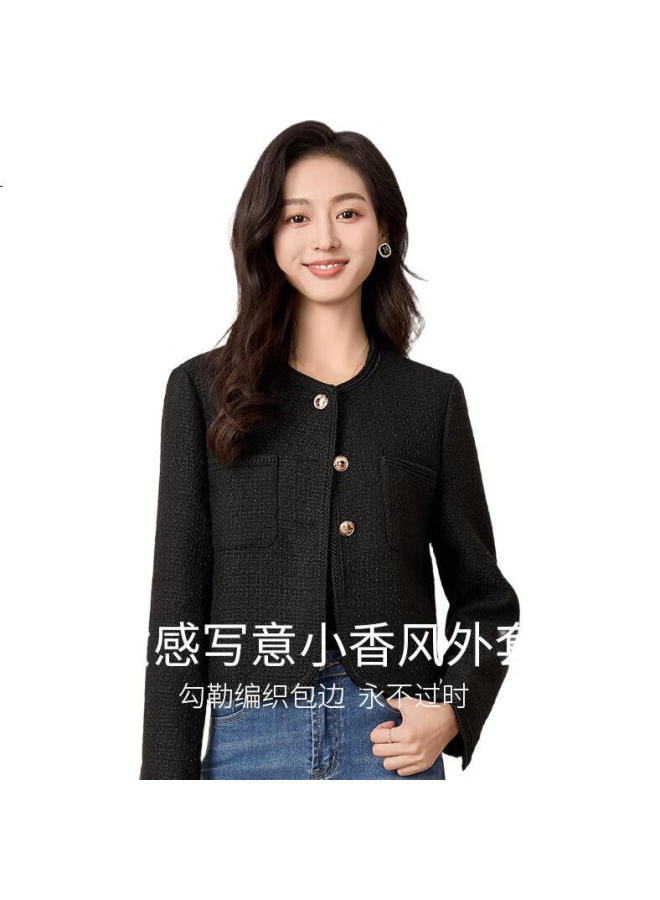 First Application Chushen Spring And Autumn Short Jacket Women's Exquisite Fashionable Short Casual Jacket Top S13kf3427 Black XL - Image 3
