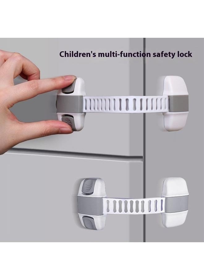 Generic 2-Piece Lock For Refrigerator/Freezer White 20.5*6cm--Child Safety Strap Locks Baby Locks for Cabinets and Drawers, Toilet, Fridge & More. 3M Adhesive Pads. Easy Installation. (White/Gray)  - Image 1