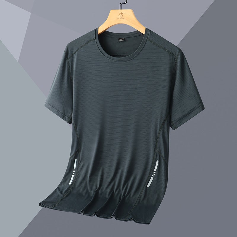 Men's Plus Size Round Neck Short Sleeve T-Shirt Ice Silk Breathable - Image 3