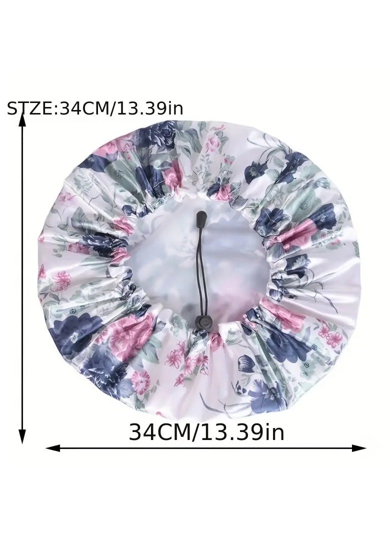 Goolsky Adjustable Double-Layer Waterproof Shower Cap for Women - Spacious, Elastic Fit with Elegant Floral Design  - Image 5