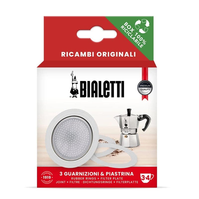 BIALeTTI Bialetti Spare Parts Includes 3 Gaskets and 1 Plate Compatible with Moka Express Fiammetta Break Happy Dama Moka Melody Alpina Moka Timer and Rainbow 34 Cups 