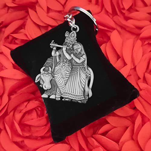 M Men Style Shri Radha Krishna Idol Car Bike Home Office Birthday Gift to Friends Grey Zinc and Metal Keychain for Men and Women - Image 3