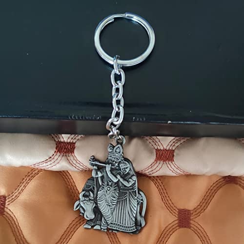 M Men Style Shri Radha Krishna Idol Car Bike Home Office Birthday Gift to Friends Grey Zinc and Metal Keychain for Men and Women - Image 5