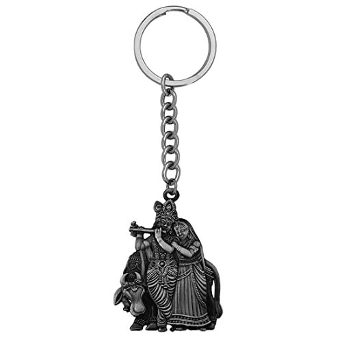 M Men Style Shri Radha Krishna Idol Car Bike Home Office Birthday Gift to Friends Grey Zinc and Metal Keychain for Men and Women - Image 1