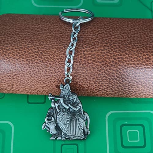 M Men Style Shri Radha Krishna Idol Car Bike Home Office Birthday Gift to Friends Grey Zinc and Metal Keychain for Men and Women - Image 4