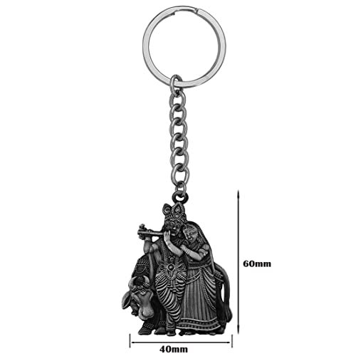 M Men Style Shri Radha Krishna Idol Car Bike Home Office Birthday Gift to Friends Grey Zinc and Metal Keychain for Men and Women - Image 2
