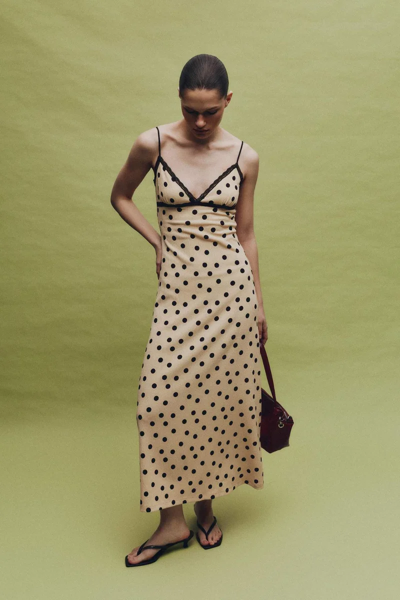 DeFacto Heart Collar Polka Dot Crinkle Maxi Dress
