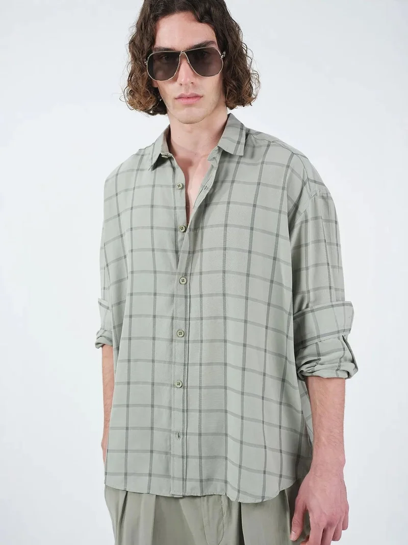 GIESTO Oversized Plaid Poplin Shirt