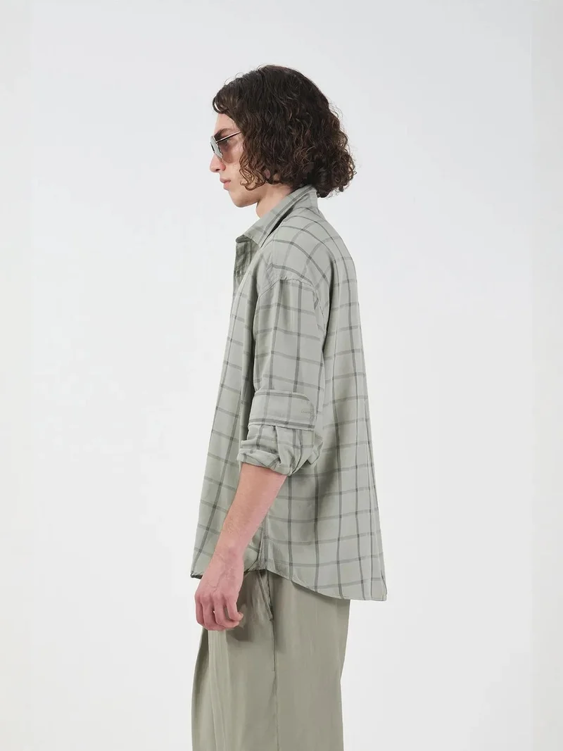 Giesto Sage Green GIESTO Oversized Plaid Poplin Shirt for Men | Best Price UAE