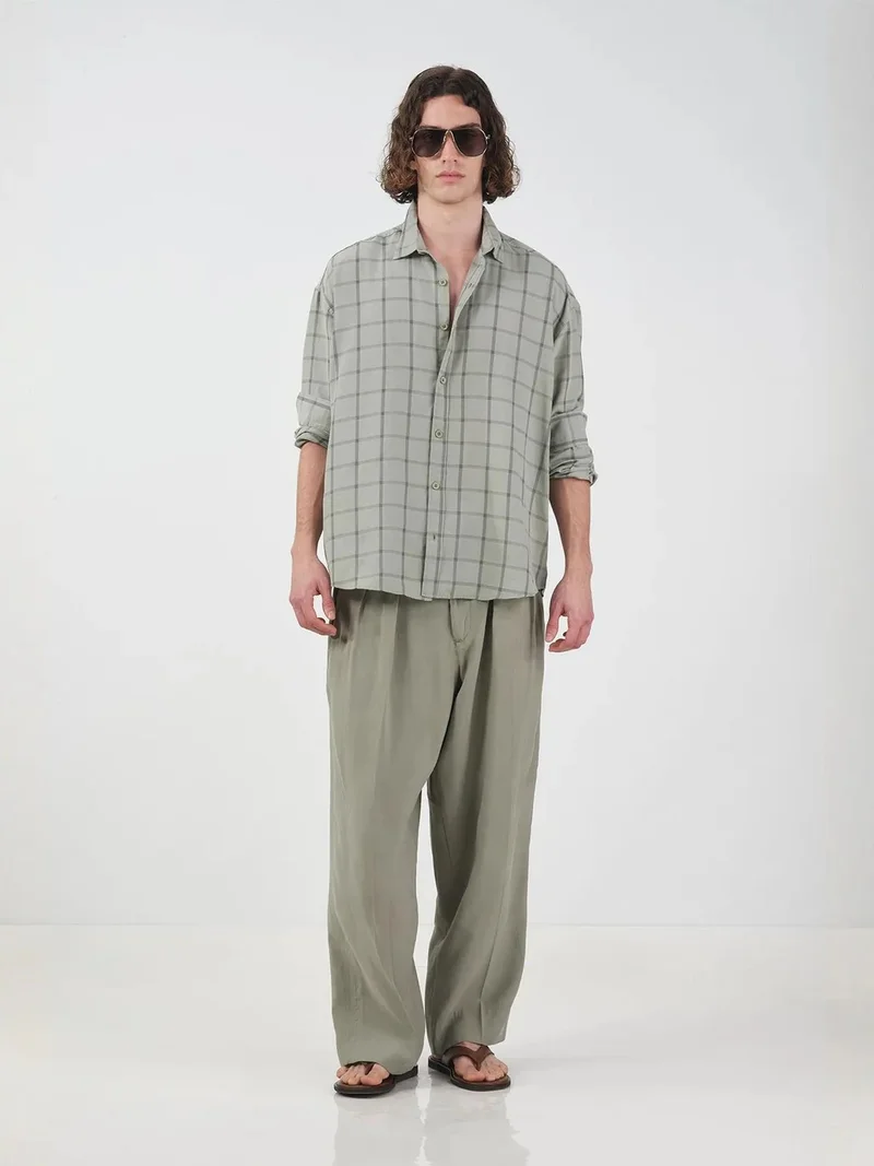 Giesto Sage Green GIESTO Oversized Plaid Poplin Shirt for Men | Best Price UAE