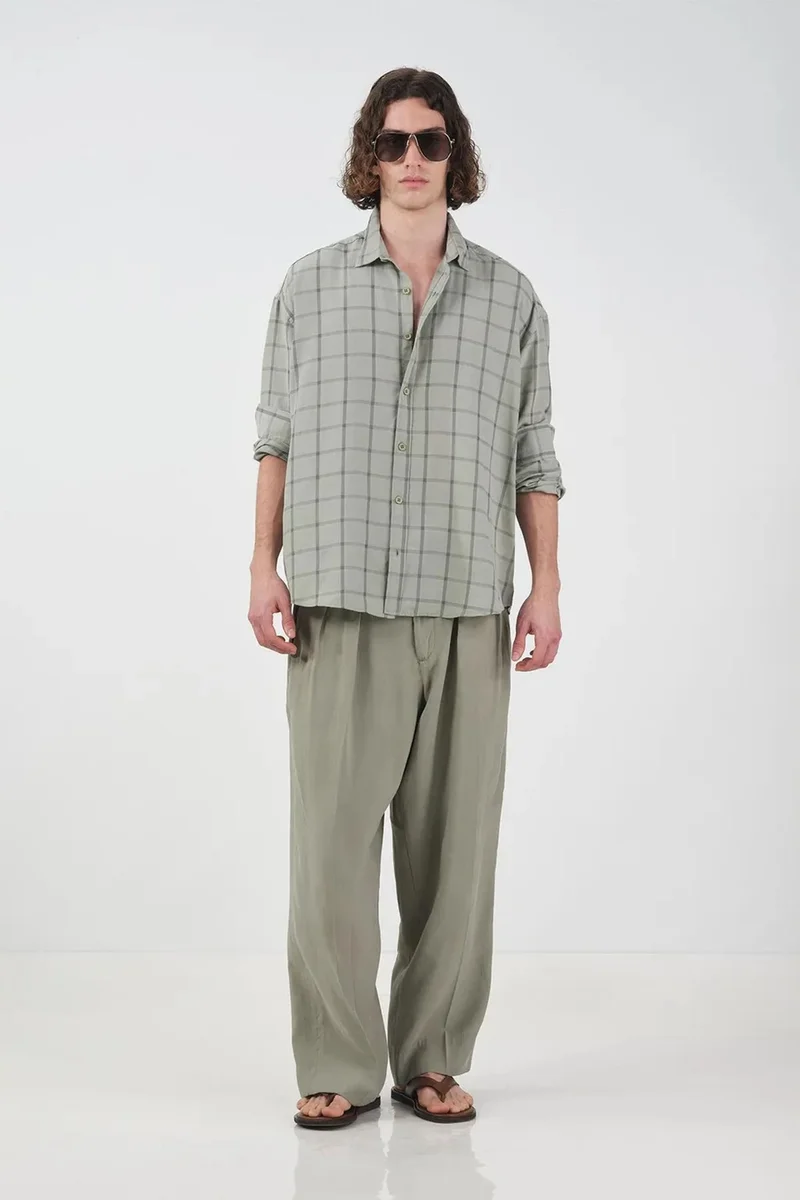 Giesto Sage Green GIESTO Oversized Plaid Poplin Shirt for Men | Best Price UAE
