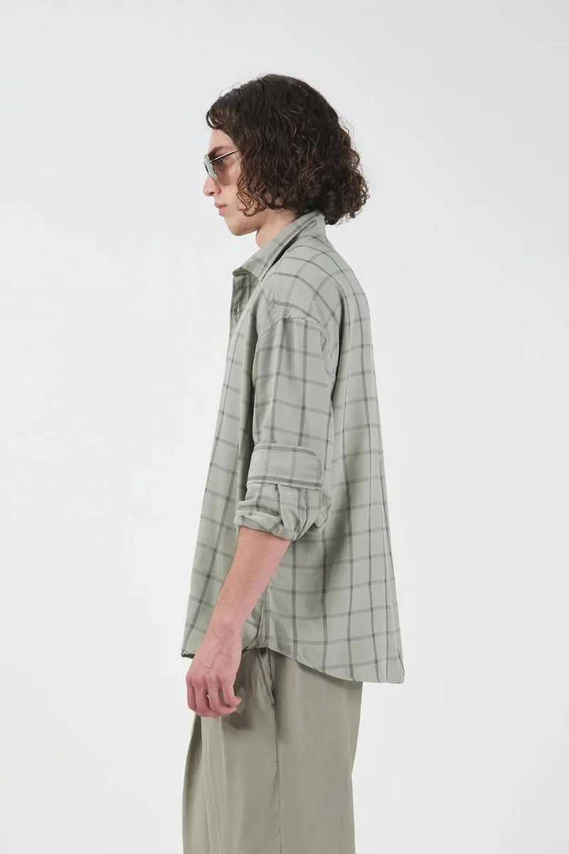 Giesto Sage Green GIESTO Oversized Plaid Poplin Shirt for Men | Best Price UAE