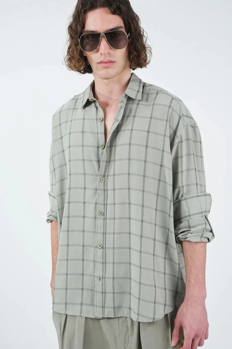 GIESTO Oversized Plaid Poplin Shirt