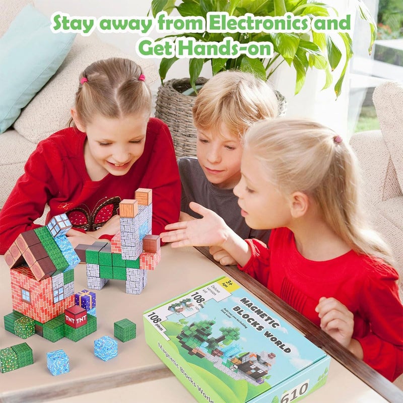 ECVV 108PCS Magnetic Blocks Magnetic Building Cube Game STEM Montessori Stacking Toy Kids Build Cubes Sensory Magnet Constructions Toys for Christmas Birthday Gifts for Boys & Girls Ages 3+ - Image 2