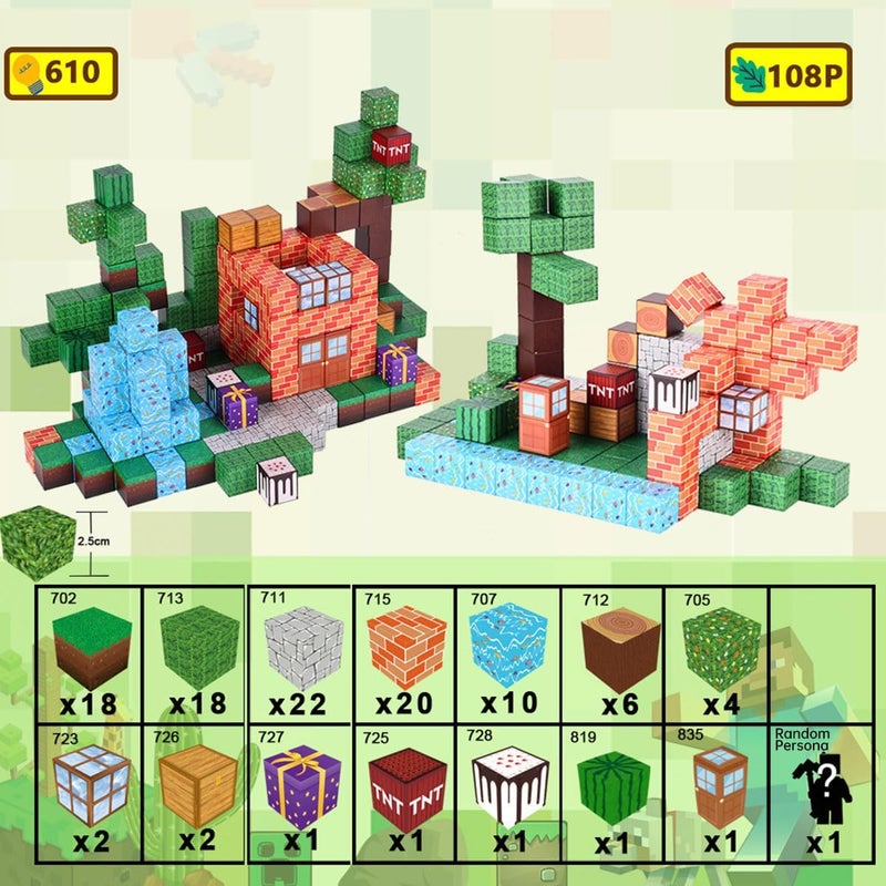 ECVV 108PCS Magnetic Blocks Magnetic Building Cube Game STEM Montessori Stacking Toy Kids Build Cubes Sensory Magnet Constructions Toys for Christmas Birthday Gifts for Boys & Girls Ages 3+ - Image 5