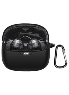 NIBEMINENT Case for JBL Tune Flex, Shockproof Silicone Cover Earphone Pouch With Carabiner (Black)  - Image 1