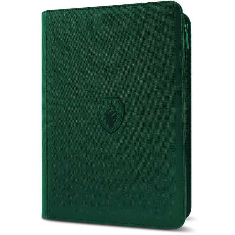 Fabmaker 9 Pocket Zipper Card Binder, Fabmaker 360 Trading Card Holder Book, Premium PU Cover Zip Binder for Cards, Durable Side Loading Card Folders Album for MTG, TCG, Game Cards, Sports Cards, Dark Green - Image 1