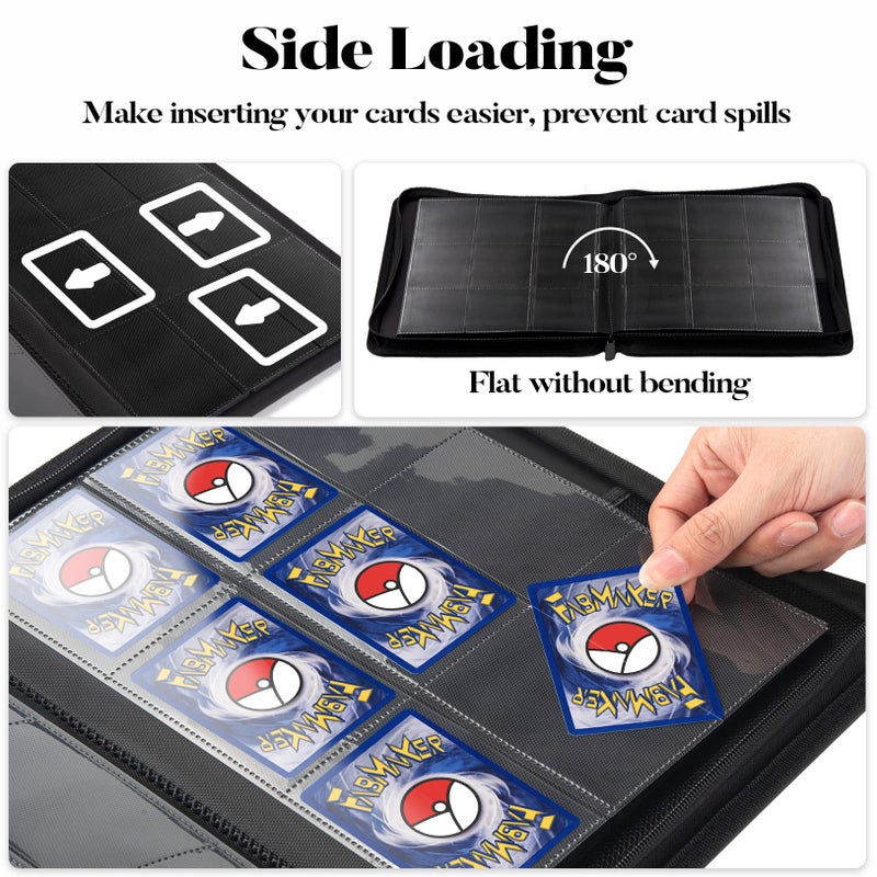 Fabmaker 9 Pocket Zipper Card Binder, Fabmaker 360 Trading Card Holder Book, Premium PU Cover Zip Binder for Cards, Durable Side Loading Card Folders Album for MTG, TCG, Game Cards, Sports Cards, Dark Green - Image 5