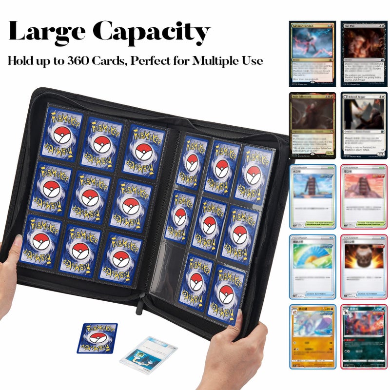 Fabmaker 9 Pocket Zipper Card Binder, Fabmaker 360 Trading Card Holder Book, Premium PU Cover Zip Binder for Cards, Durable Side Loading Card Folders Album for MTG, TCG, Game Cards, Sports Cards, Dark Green - Image 3