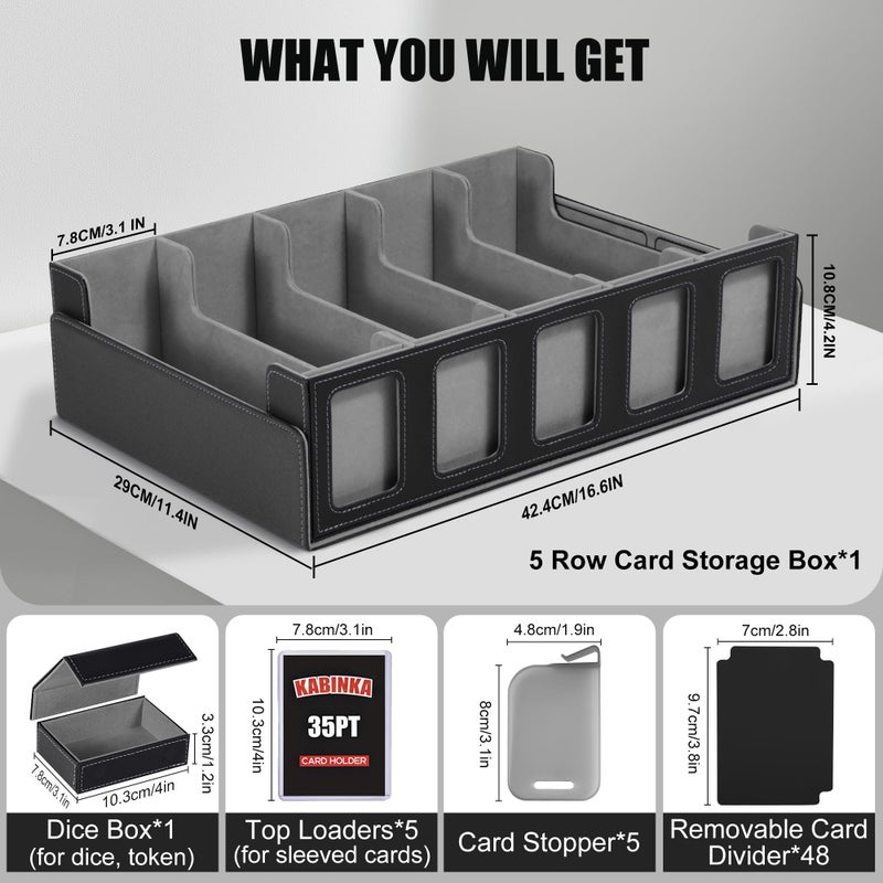 Kabinka Trading Card Storage Box with Commander Display, 5-Row Deck Case with Removable Lid; 3900+ Card Organizer for MTG TCG PTCG Sports Card, Top Loaders Storage Box (Black) - Image 3